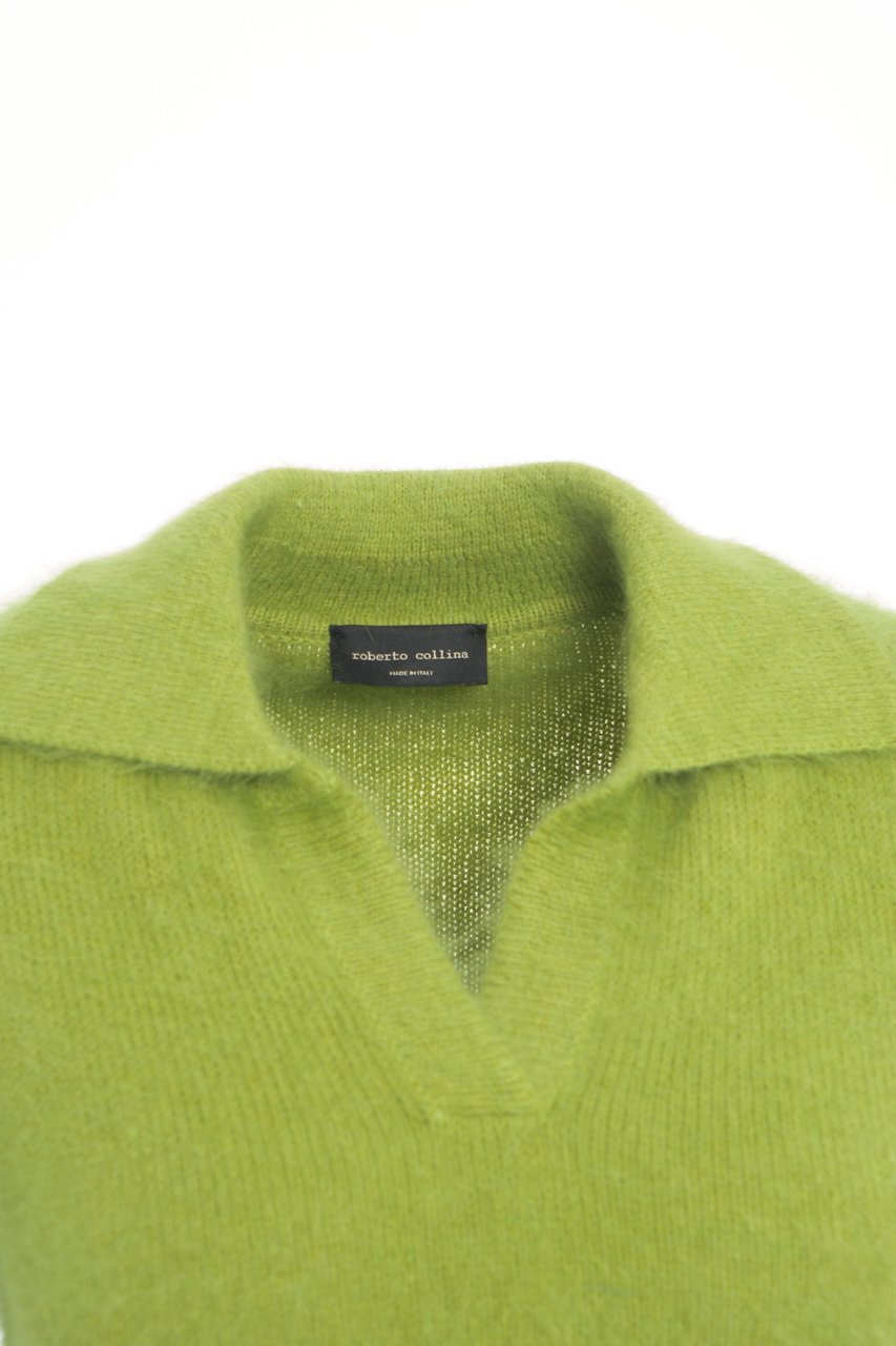 Roberto Collina Knit Jumper with Polo Collar Groen