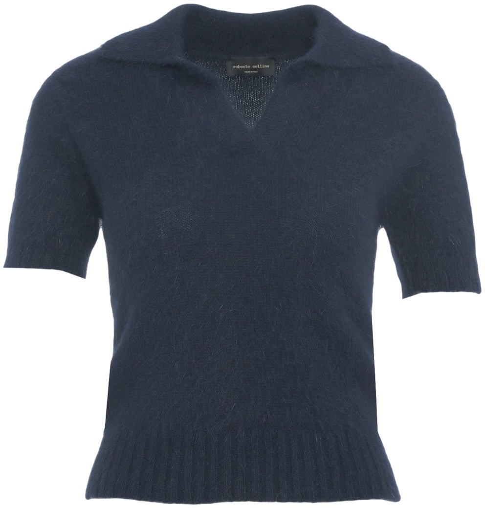 Roberto Collina Knit Jumper with Polo Collar Blauw