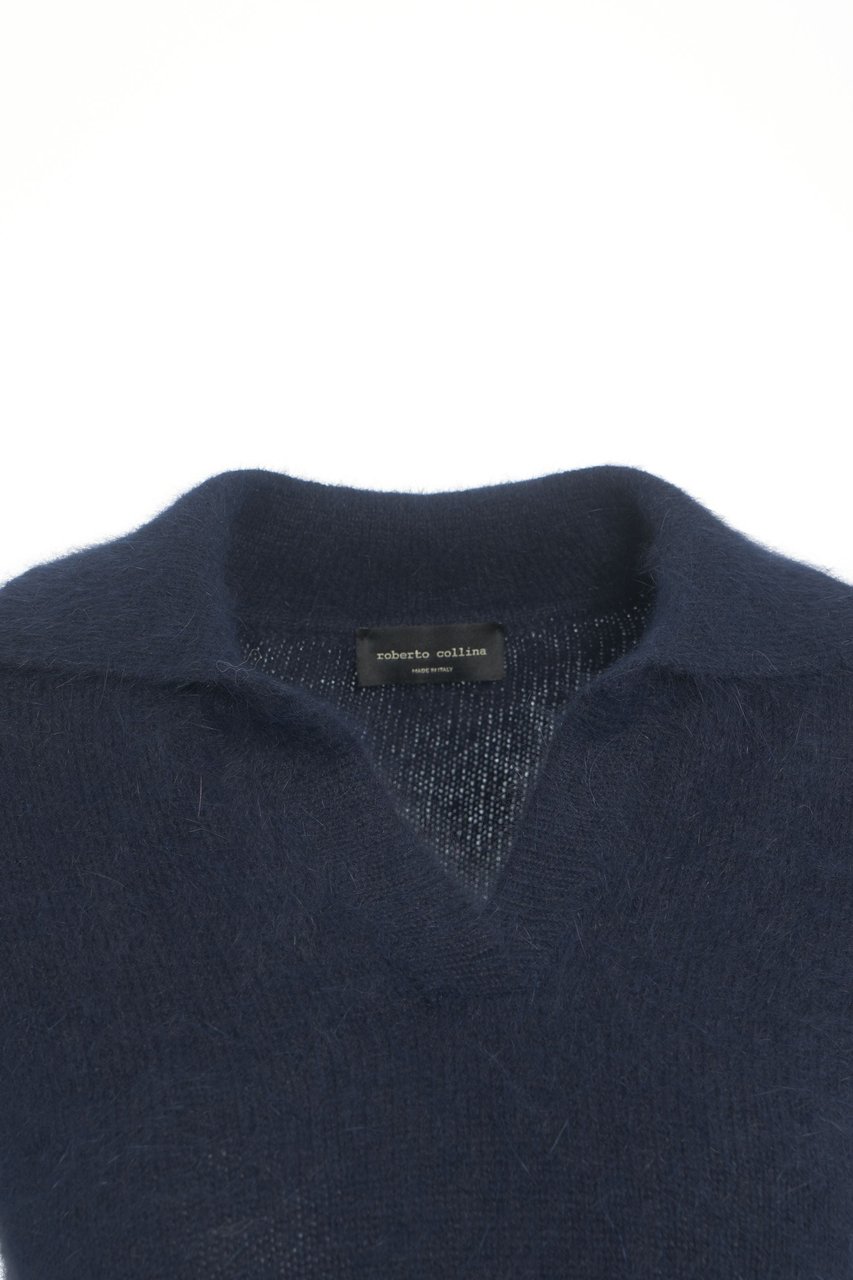Roberto Collina Knit Jumper with Polo Collar Blauw