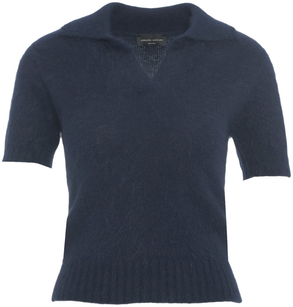 Roberto Collina Maglione in Maglia con Collo Polo Blauw
