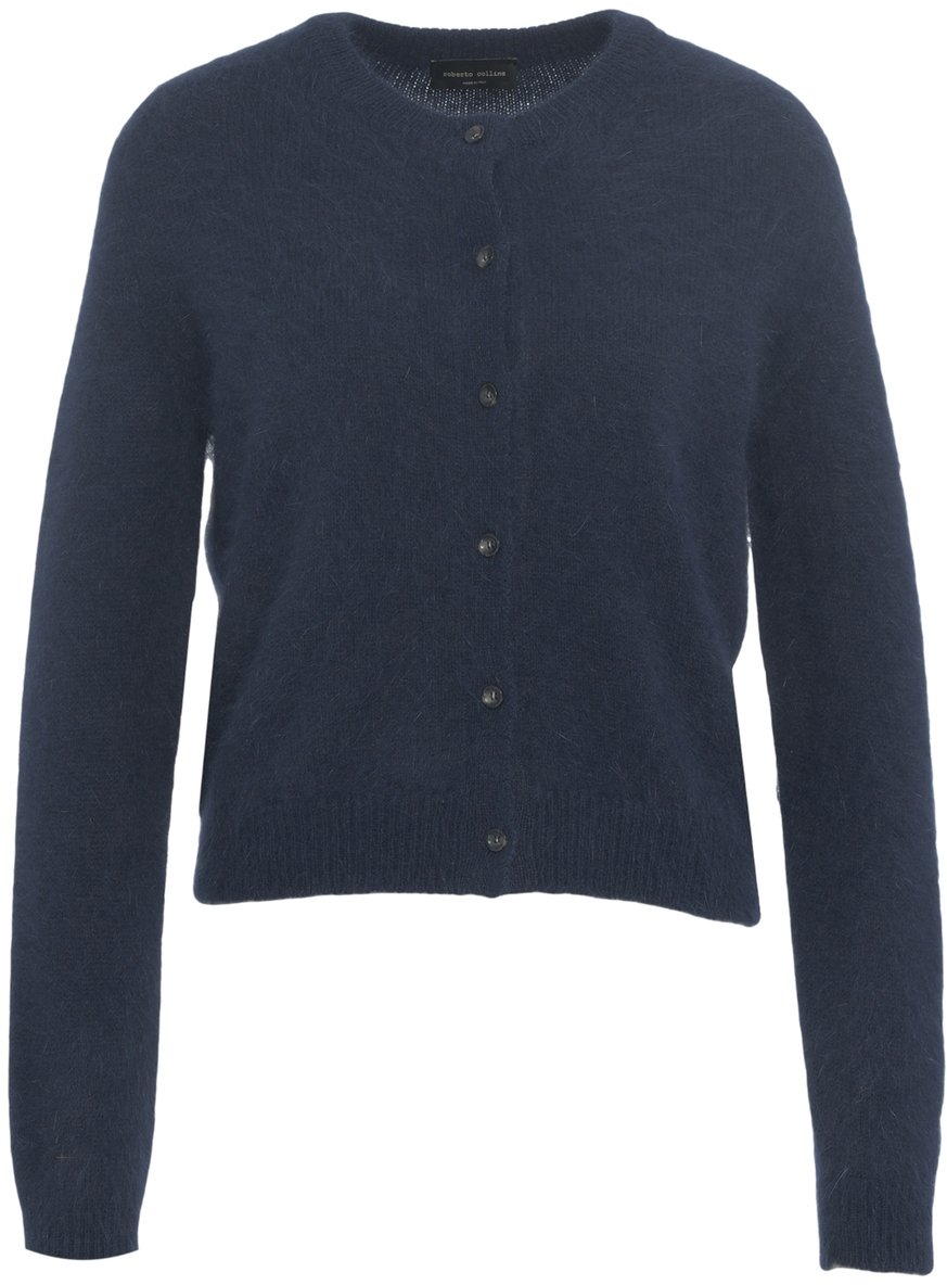 Roberto Collina Cardigan in Maglia con Chiusura a Bottoni Blauw