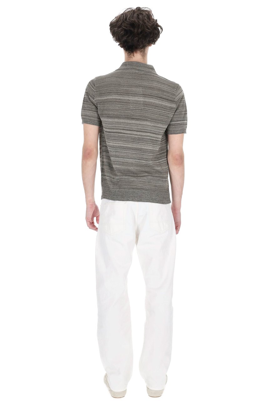Roberto Collina Micro-Perforated Striped Cotton Polo Shirt Bruin