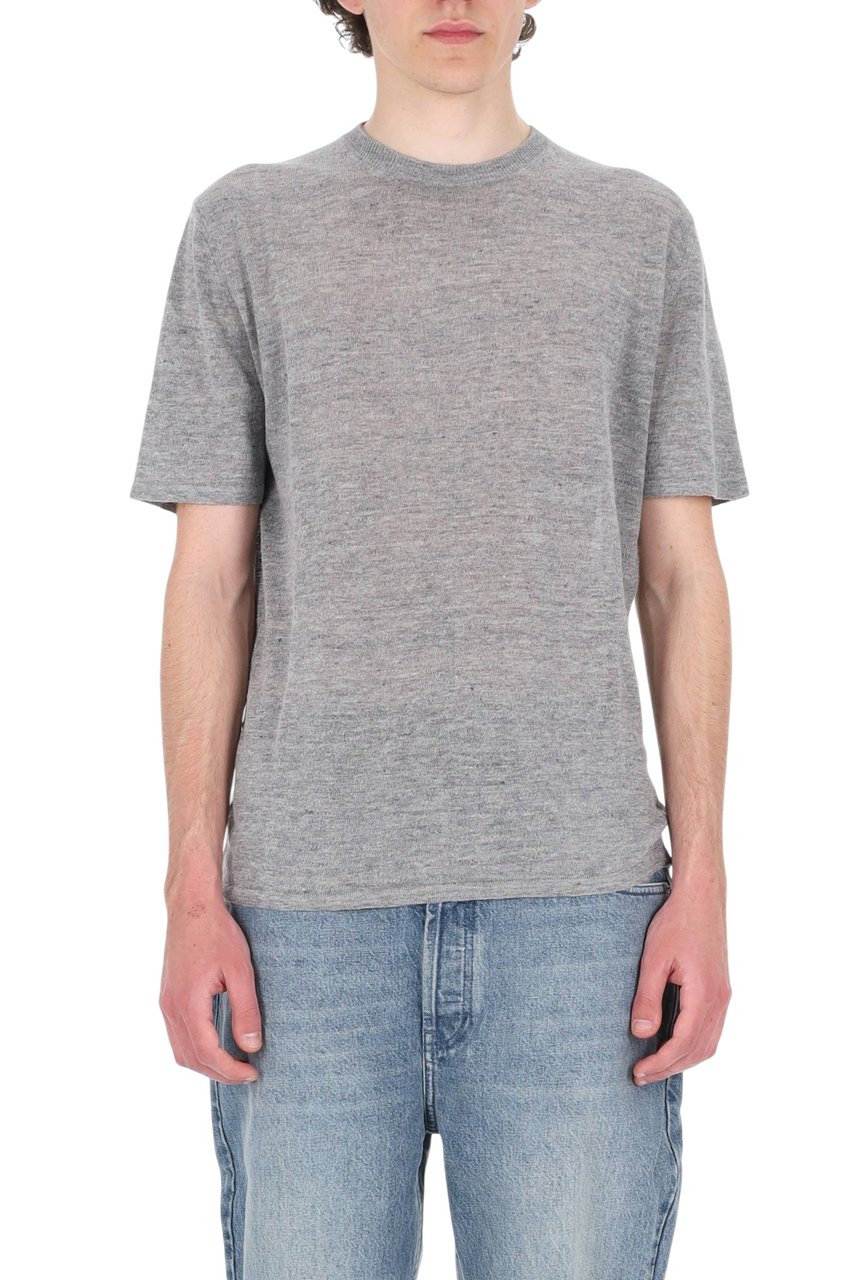Roberto Collina Linen-Cotton Melange Casual T-Shirt Grijs