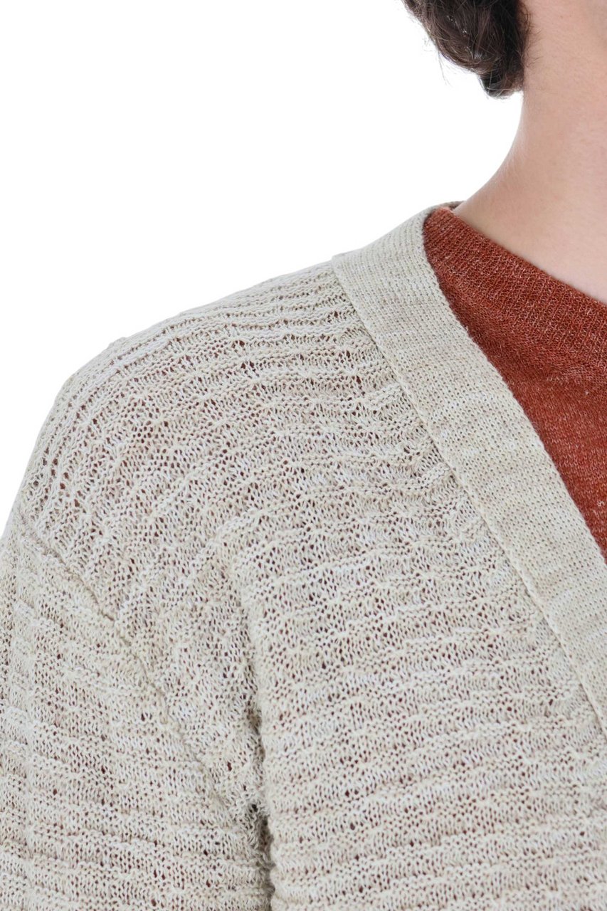Roberto Collina Textured Cotton-Linen Knit Cardigan Neutraal