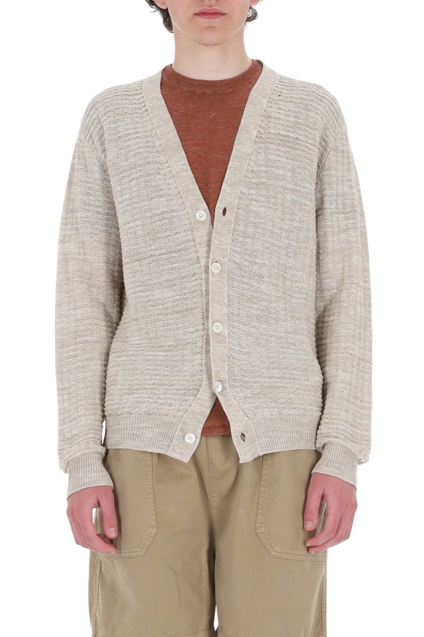Roberto Collina Textured Cotton-Linen Knit Cardigan Neutraal