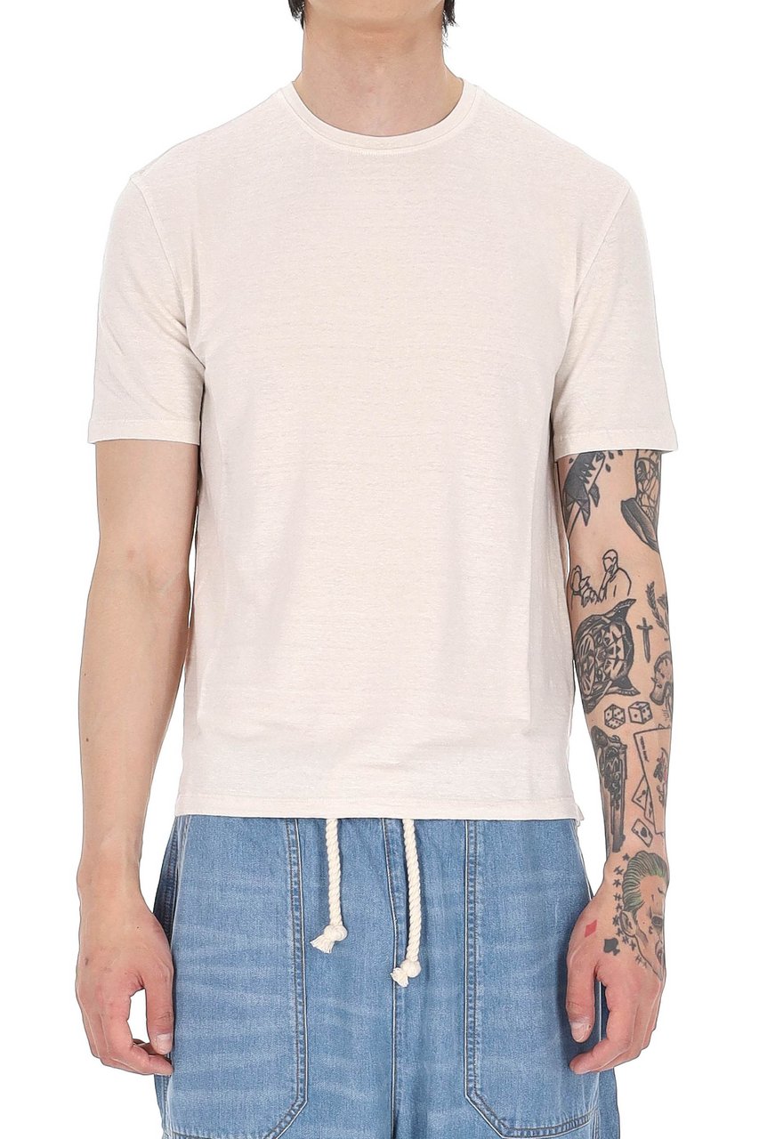 Roberto Collina Pure Linen Jersey Casual T-Shirt Neutraal