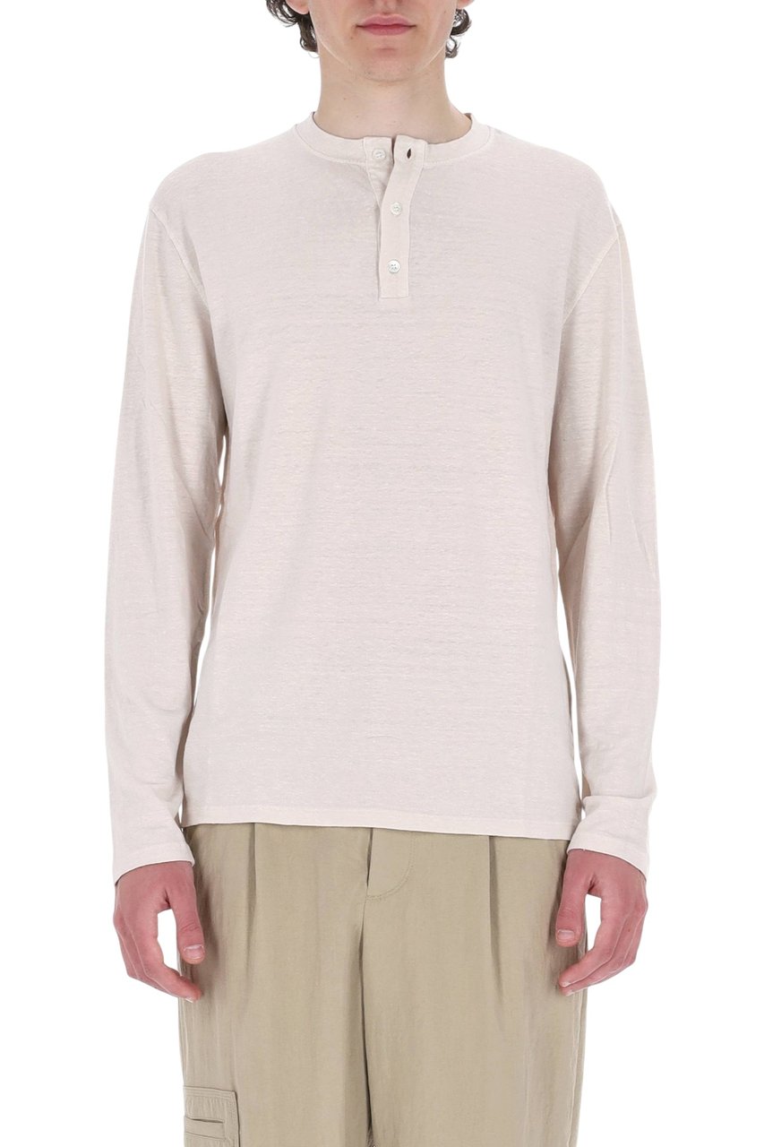 Roberto Collina Long-Sleeve Linen Jersey Henley T-Shirt Wit