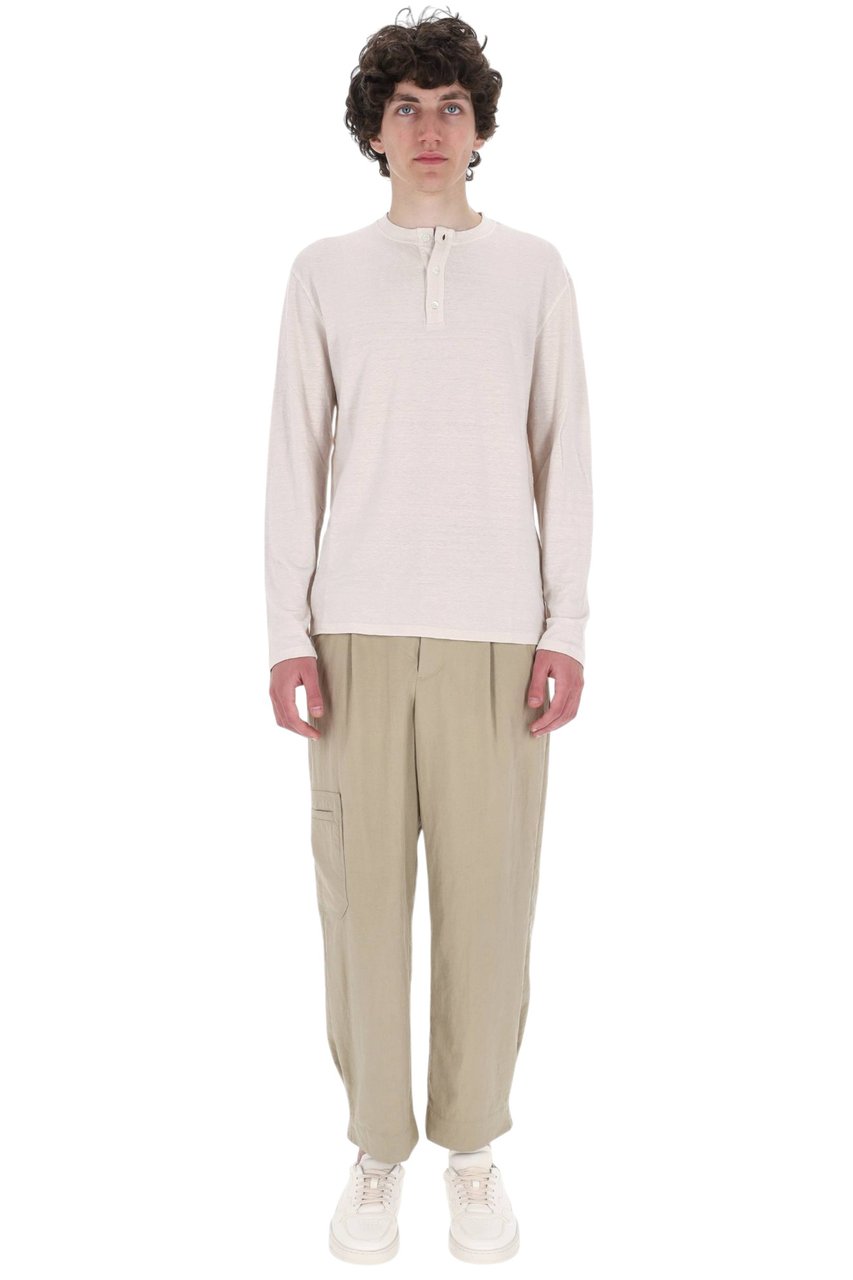 Roberto Collina Long-Sleeve Linen Jersey Henley T-Shirt Wit