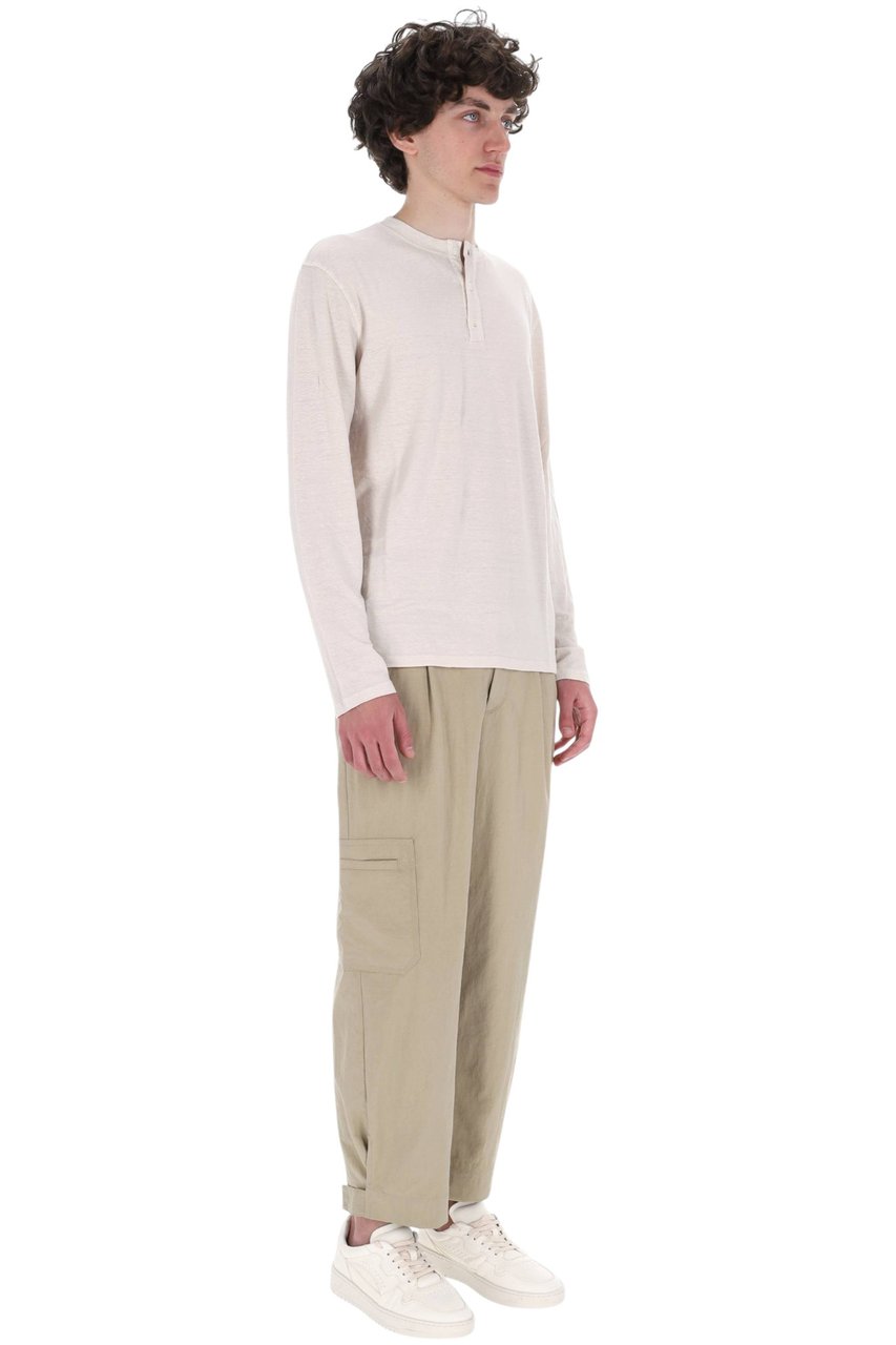 Roberto Collina Long-Sleeve Linen Jersey Henley T-Shirt Wit