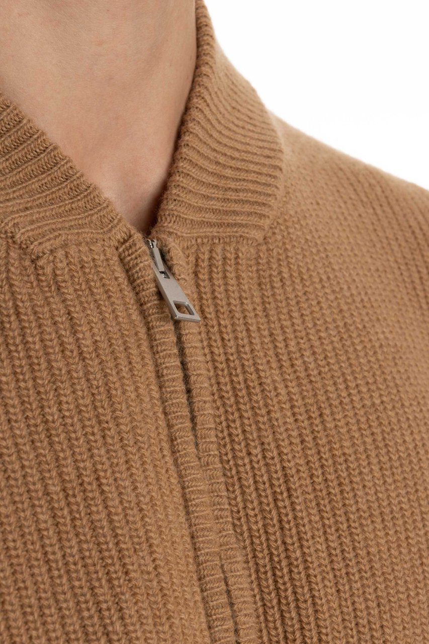 Roberto Collina Ribbed Wool Full-Zip Cardigan Bruin