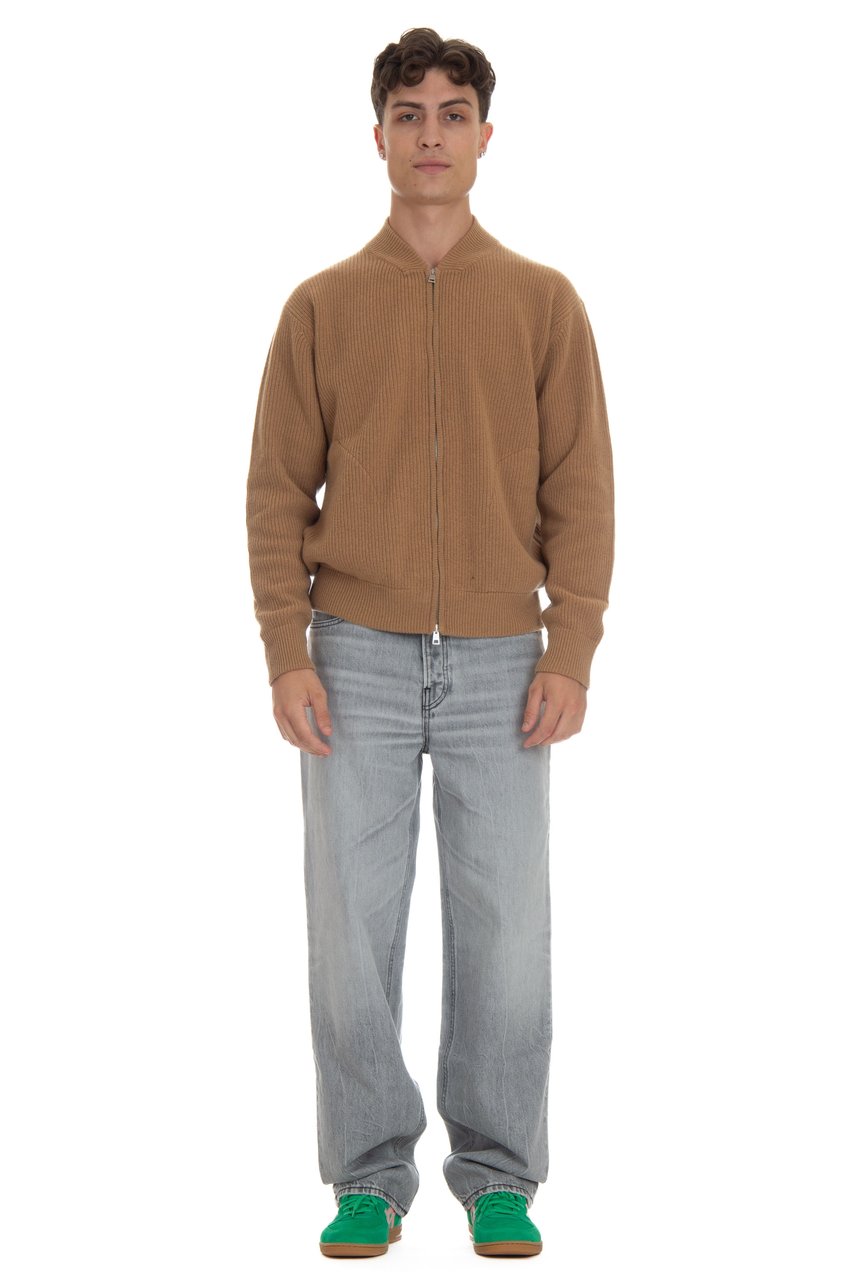 Roberto Collina Ribbed Wool Full-Zip Cardigan Bruin