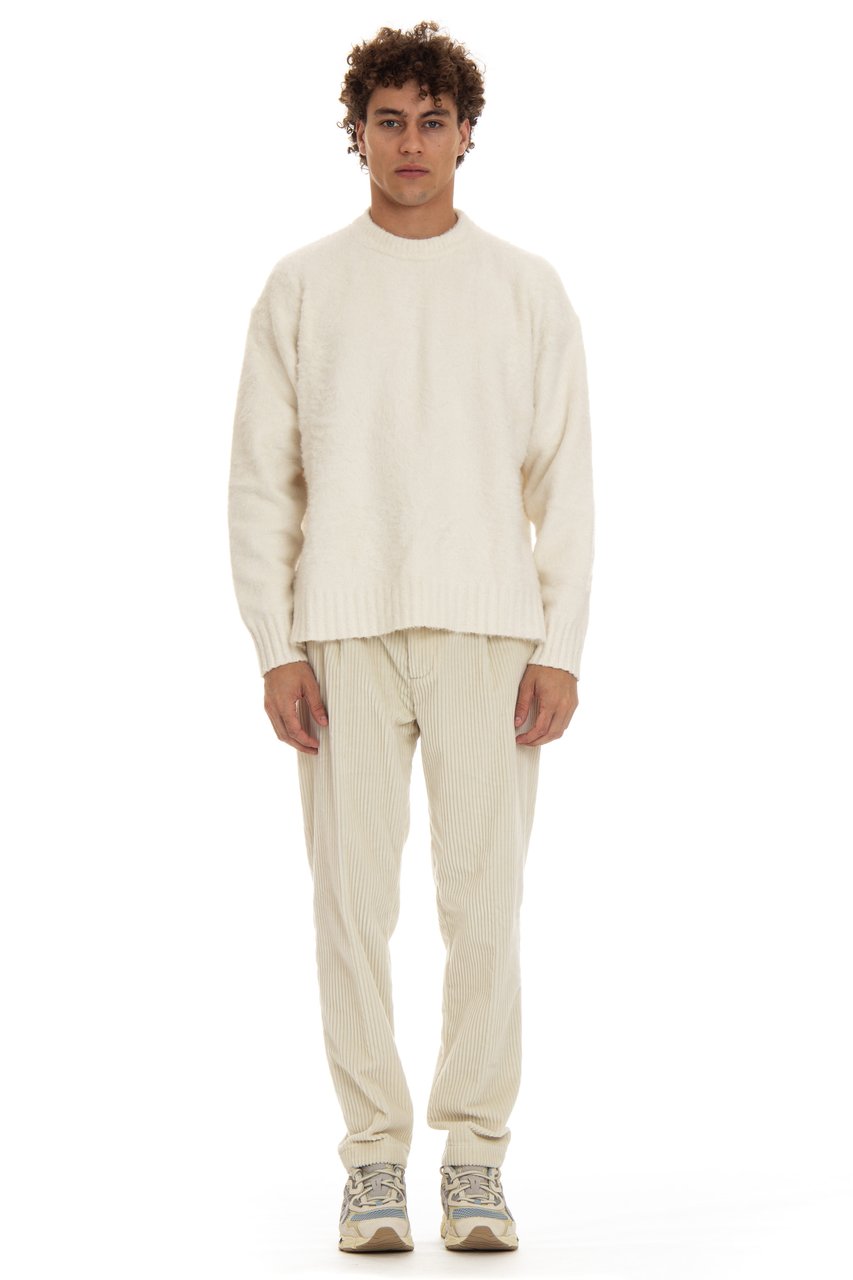 Roberto Collina Oversized Cotton Crewneck Sweater with Side Slits Neutraal
