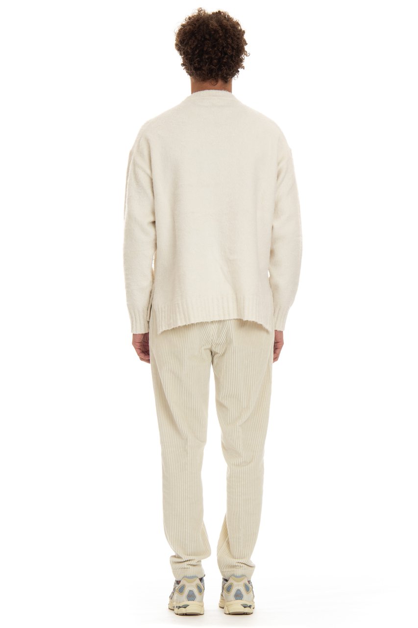 Roberto Collina Oversized Cotton Crewneck Sweater with Side Slits Neutraal