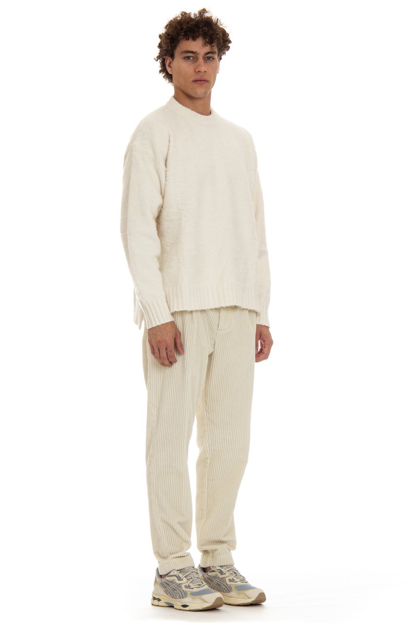 Roberto Collina Oversized Cotton Crewneck Sweater with Side Slits Neutraal