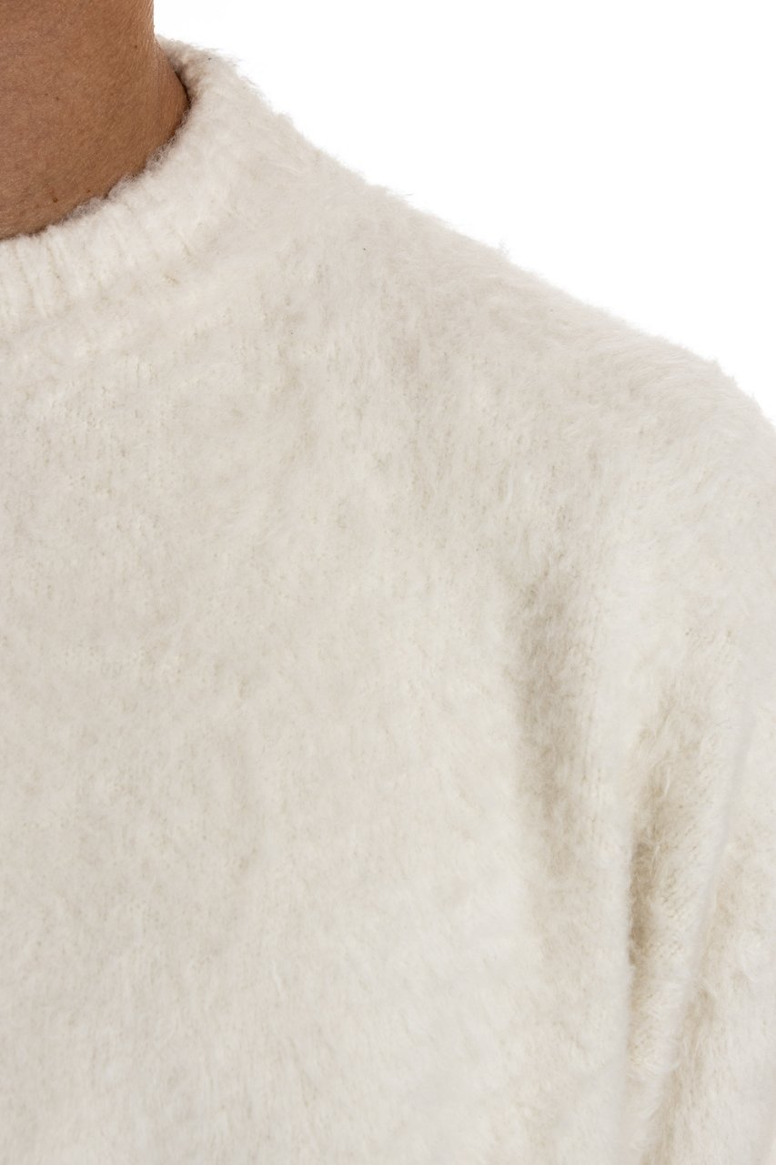Roberto Collina Oversized Cotton Crewneck Sweater with Side Slits Neutraal