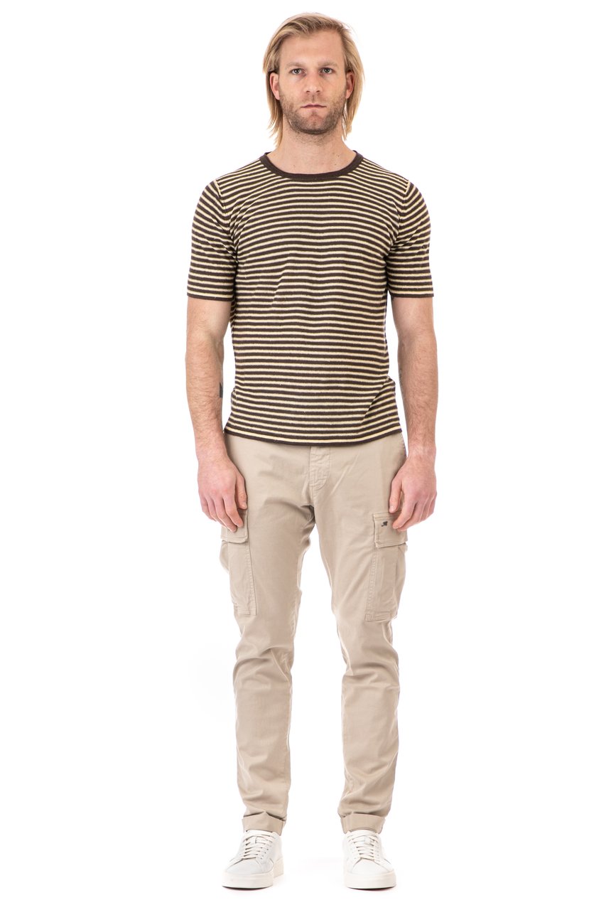 Roberto Collina Striped Linen T-Shirt Neutraal