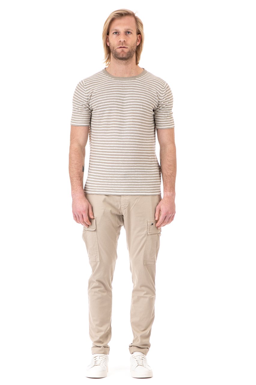 Roberto Collina Striped Linen T-Shirt Neutraal
