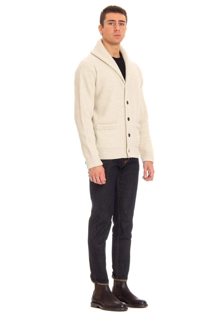 Roberto Collina Relaxed Ribbed Wool-Cashmere Cardigan Neutraal