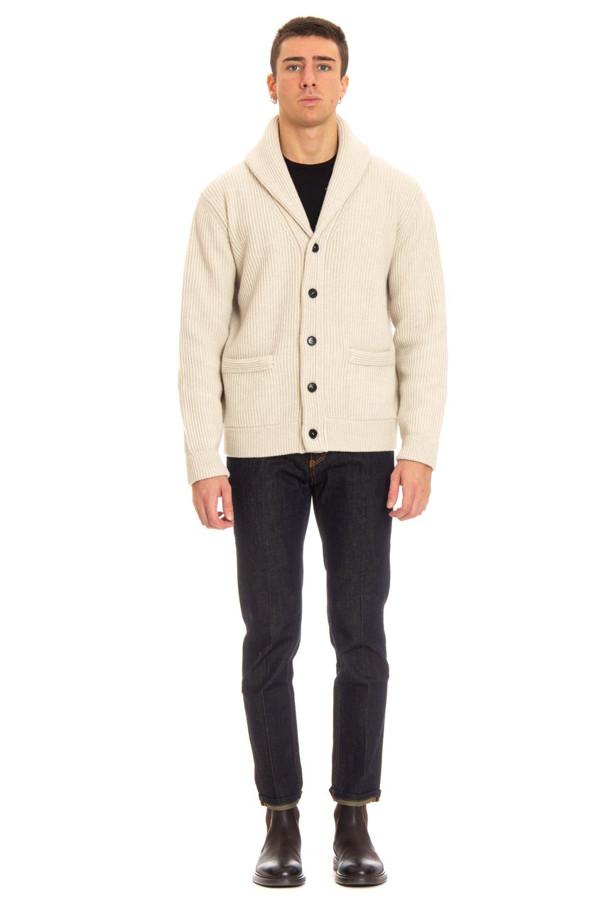 Roberto Collina Relaxed Ribbed Wool-Cashmere Cardigan Neutraal