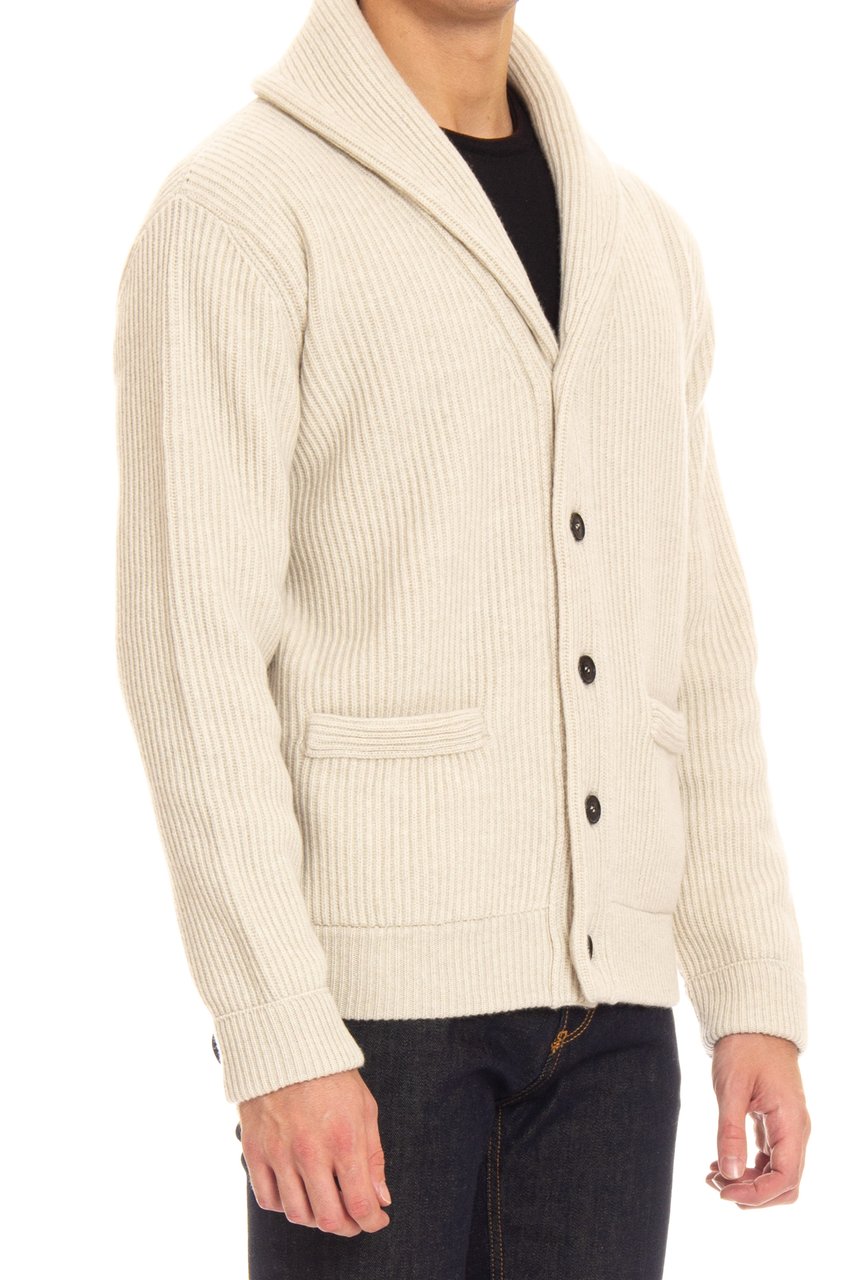 Roberto Collina Relaxed Ribbed Wool-Cashmere Cardigan Neutraal