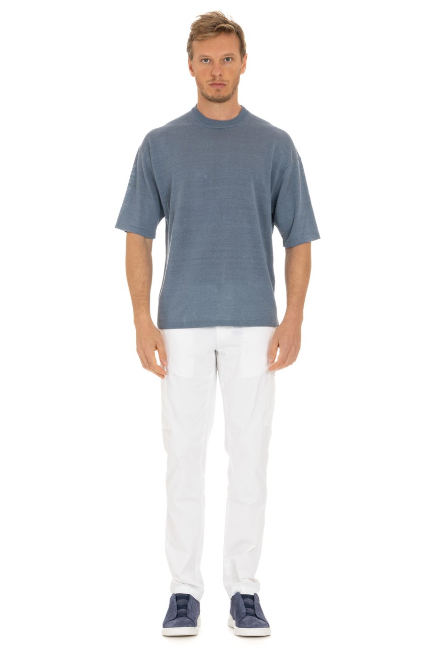 Roberto Collina Pure Linen Over Fit T-Shirt Blauw