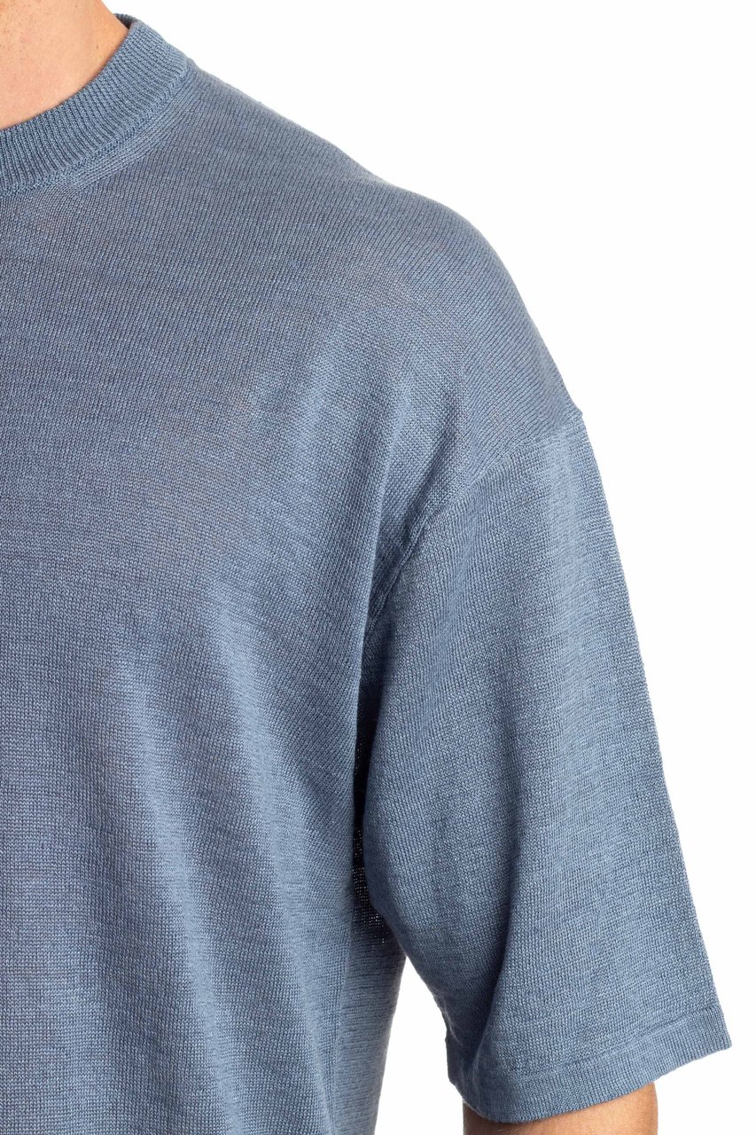 Roberto Collina Pure Linen Over Fit T-Shirt Blauw