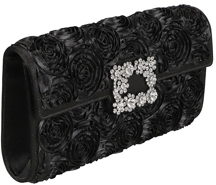 Roger Vivier Rectangular Black Clutch Bag With Rosette Appliqués Zwart