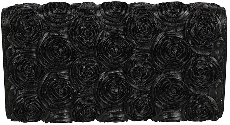 Roger Vivier Rectangular Black Clutch Bag With Rosette Appliqués Zwart