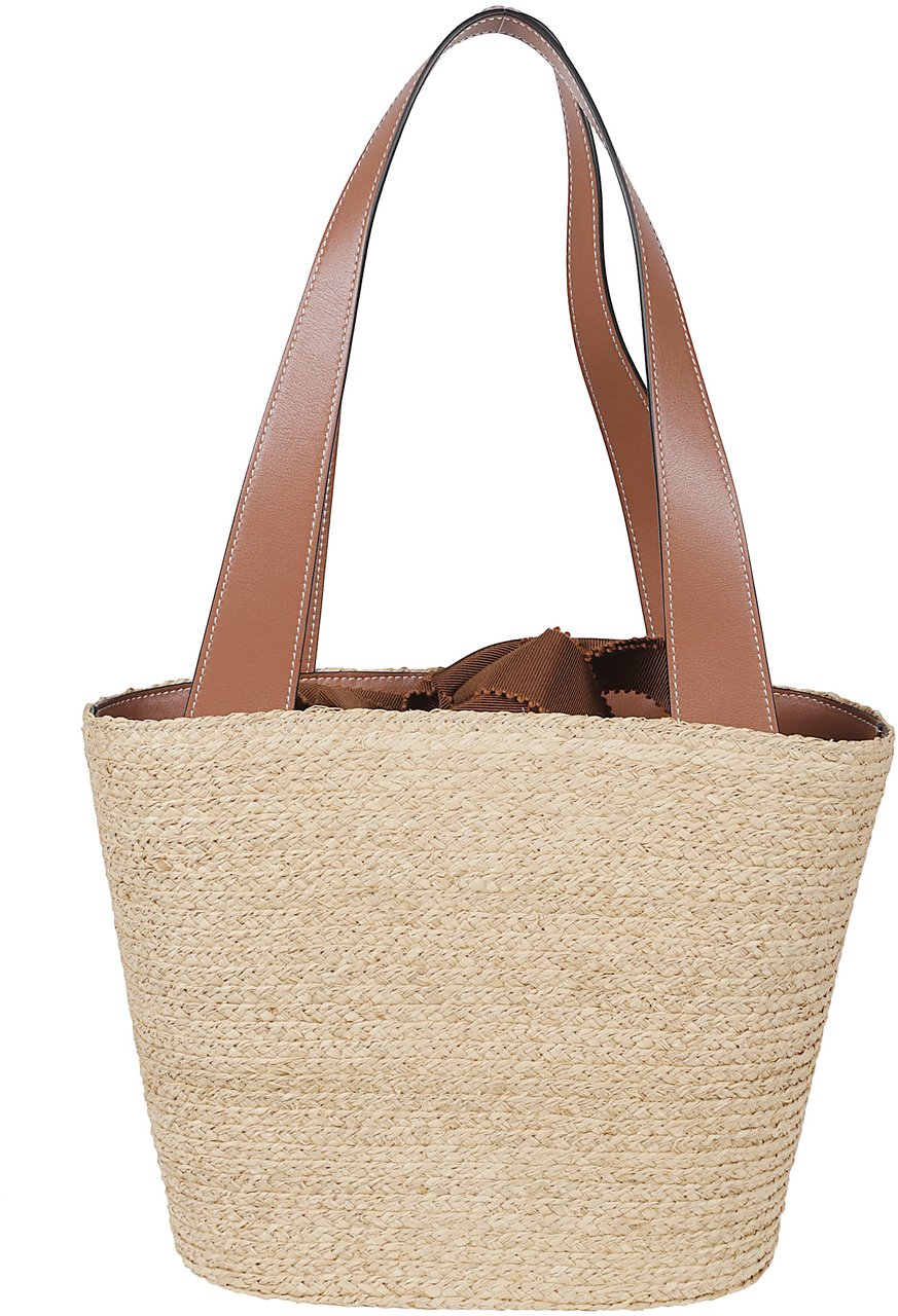Roger Vivier Medium Woven Raffia Tote with Calfskin Handles Neutraal