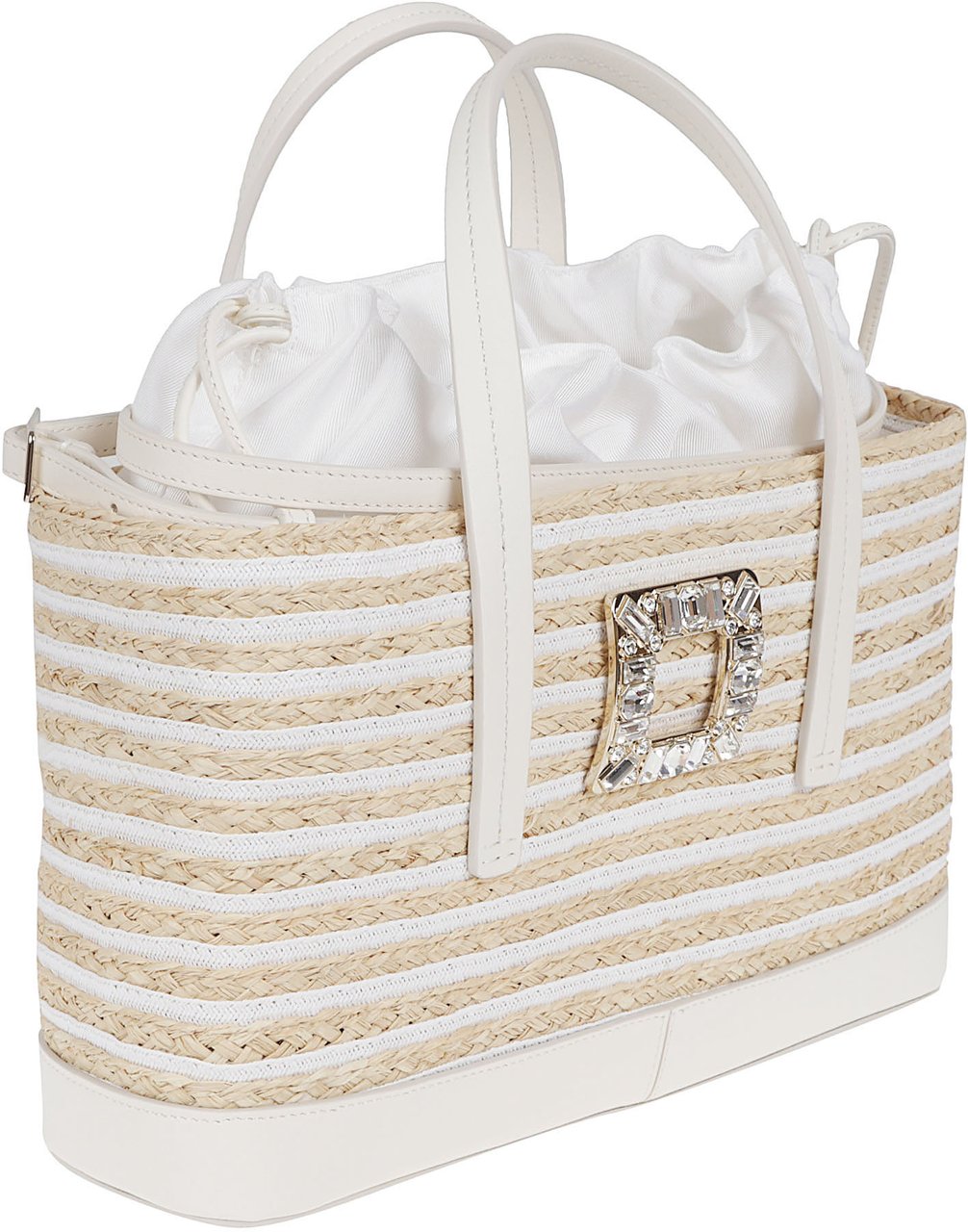 Roger Vivier Structured Handbag with Woven Raffia and Calfskin Accents Wit