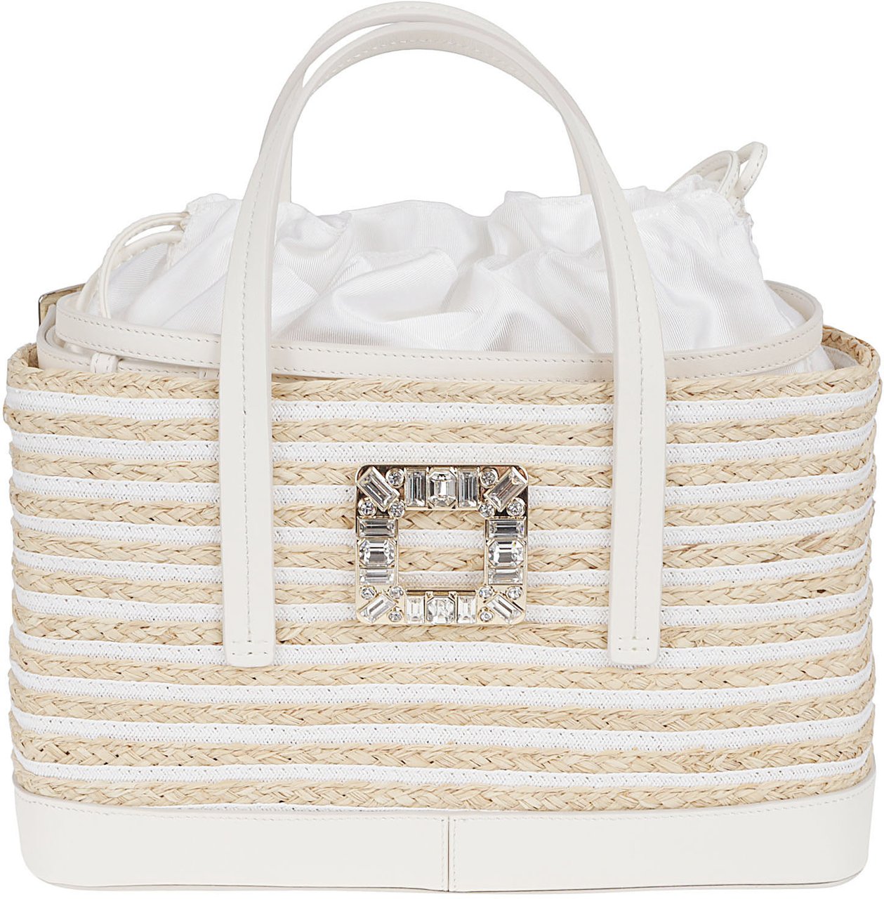 Roger Vivier Structured Handbag with Woven Raffia and Calfskin Accents Wit