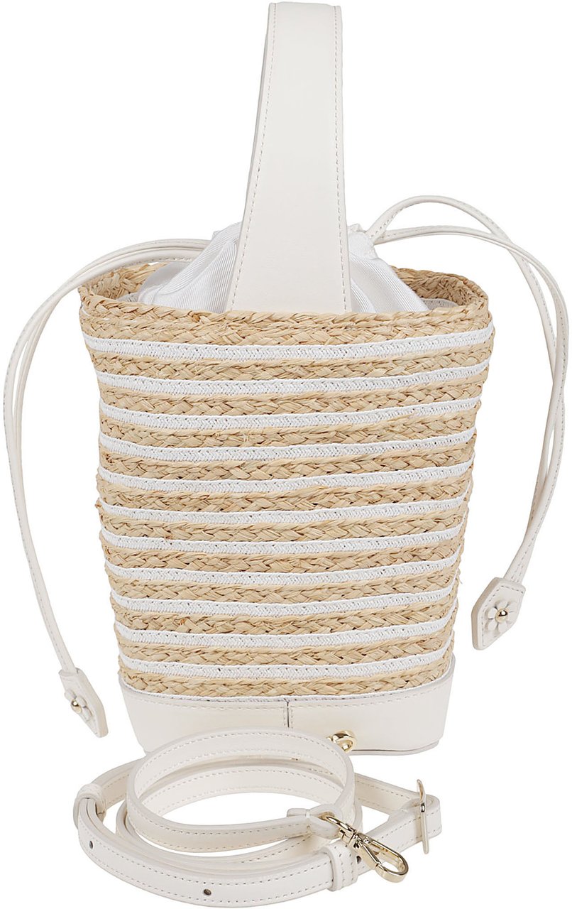 Roger Vivier Woven Raffia Bucket Bag with Crystal Buckle Accents Wit