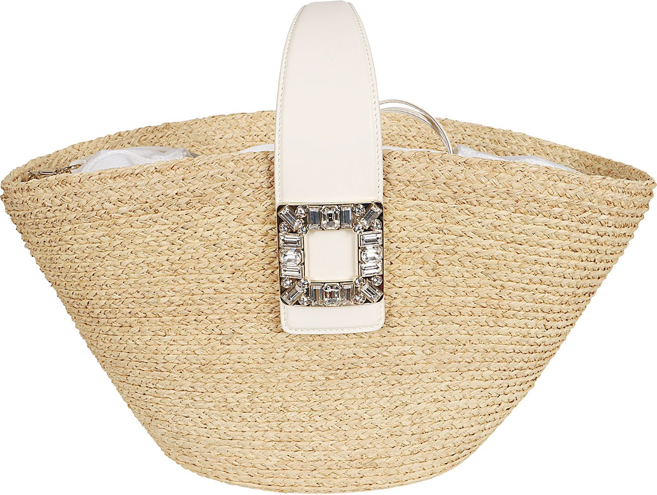 Roger Vivier Structured Raffia Bag with Crystal-Embellished Buckle Neutraal
