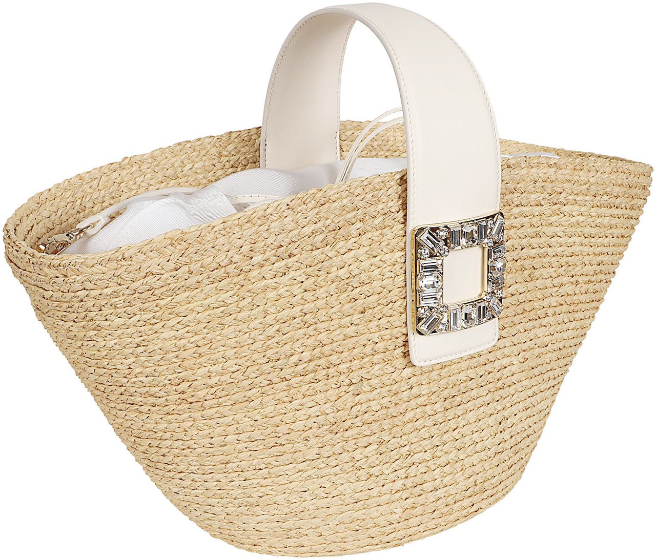 Roger Vivier Structured Raffia Bag with Crystal-Embellished Buckle Neutraal