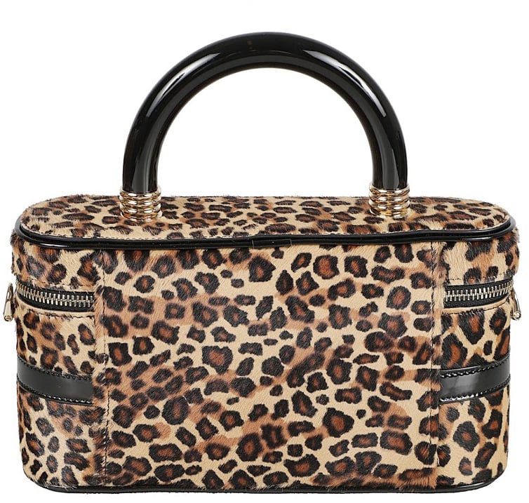 Roger Vivier Rectangular Calfskin Handbag With Leopard Print Zwart
