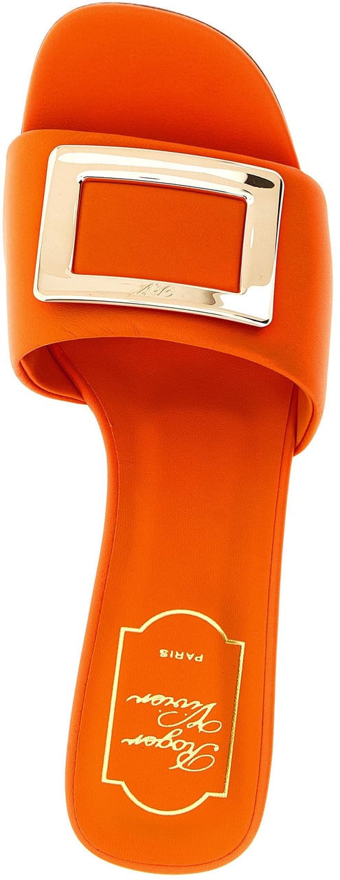 Roger Vivier Orange Lamb Leather Mid Heel Pumps Oranje