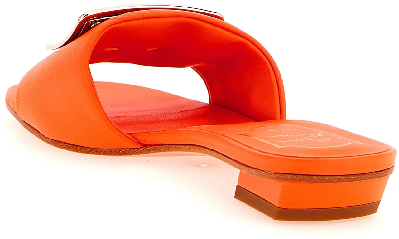Roger Vivier Orange Lamb Leather Mid Heel Pumps Oranje