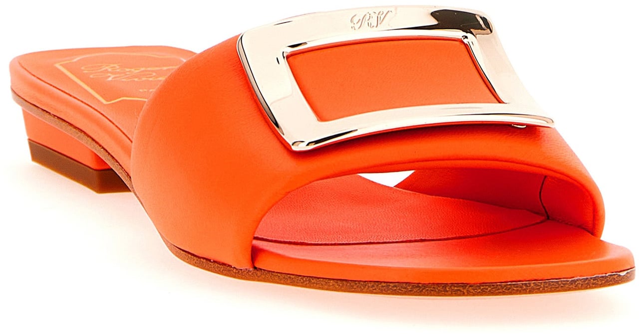 Roger Vivier Orange Lamb Leather Mid Heel Pumps Oranje