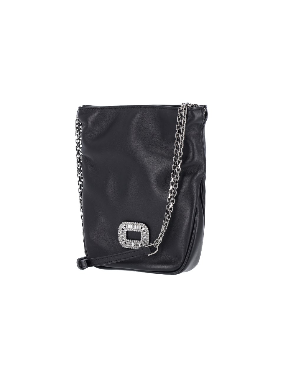 Roger Vivier Black Pilgrim Pocket Crystal Leather Bag Zwart
