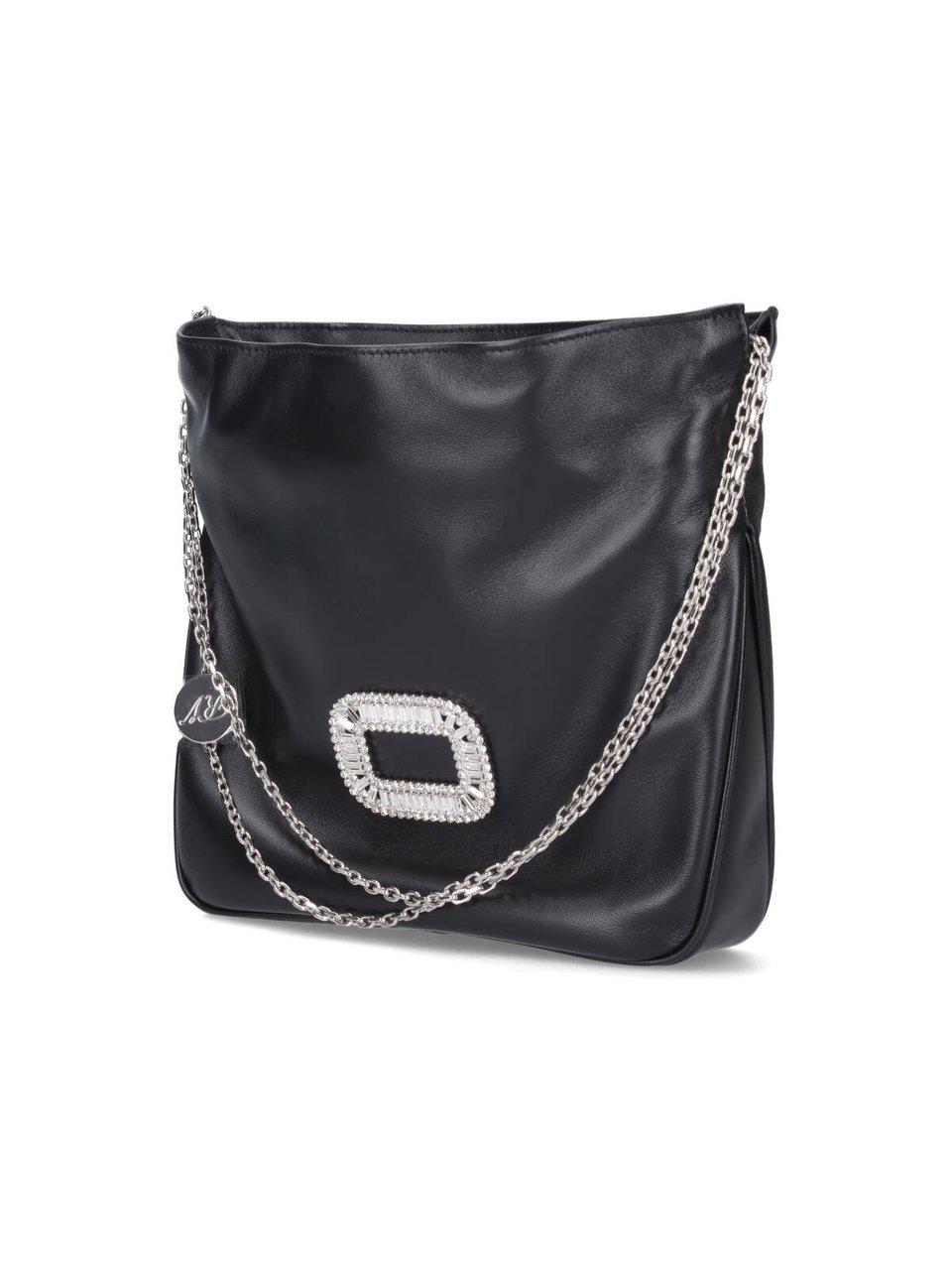 Roger Vivier Black Pilgrim Crystal Nappa Shoulder Bag Zwart