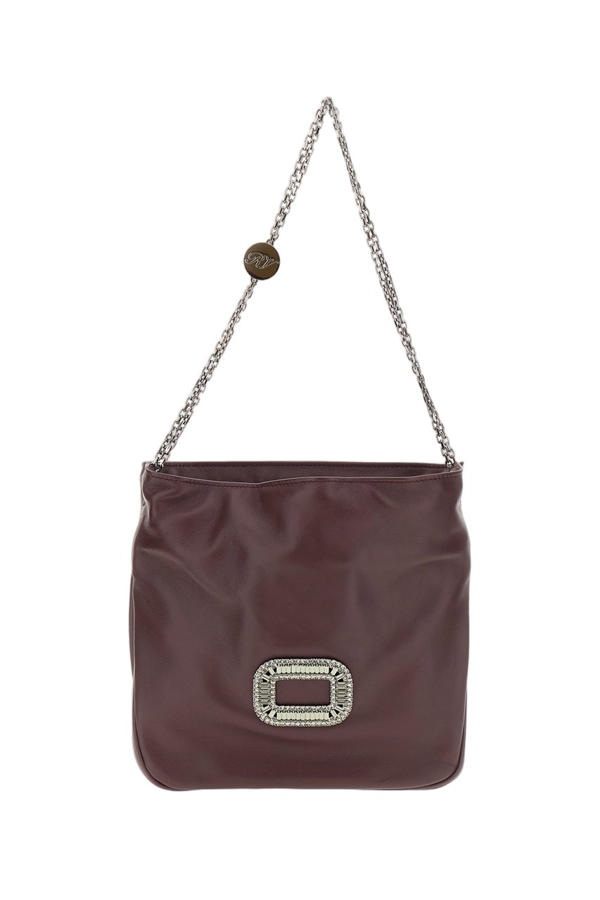 Roger Vivier Burgundy Soft Leather Crystal Buckle Shoulder Bag Maroon