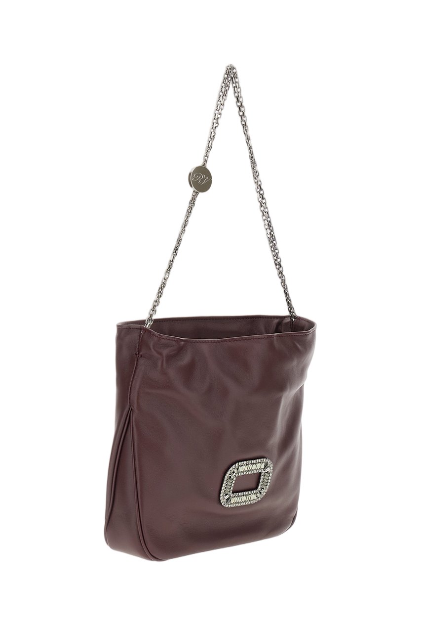 Roger Vivier Burgundy Soft Leather Crystal Buckle Shoulder Bag Maroon