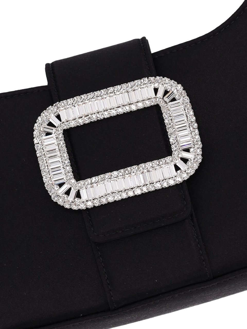 Roger Vivier Black Pilgrim Crystal Satin Shoulder Bag Zwart