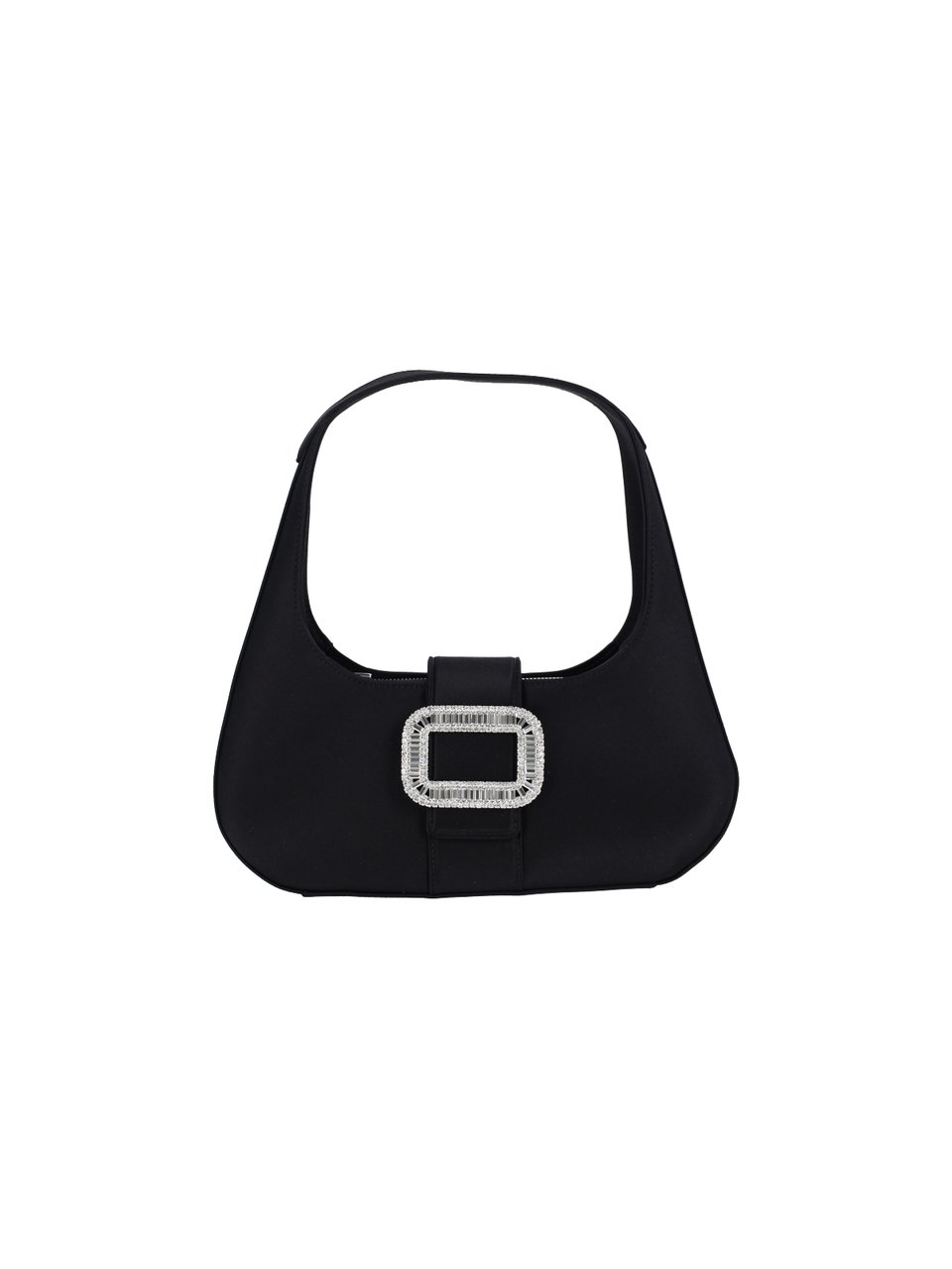 Roger Vivier Black Pilgrim Crystal Satin Shoulder Bag Zwart