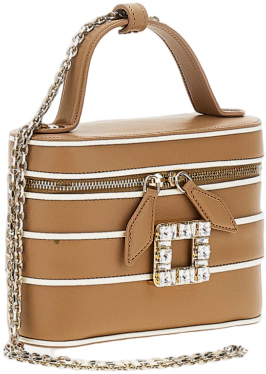 Roger Vivier Structured Rectangular Handbag with Crystal-Embellished Buckle Neutraal