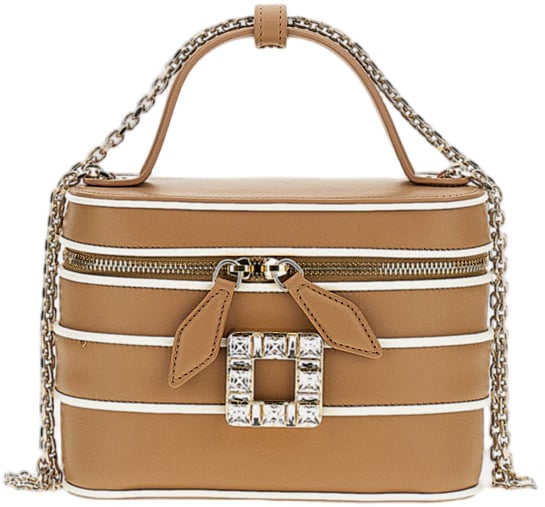 Roger Vivier Structured Rectangular Handbag with Crystal-Embellished Buckle Neutraal