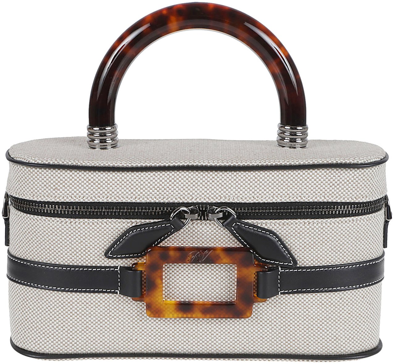 Roger Vivier Textured Fabric Handbag with Tortoiseshell Accents Grijs