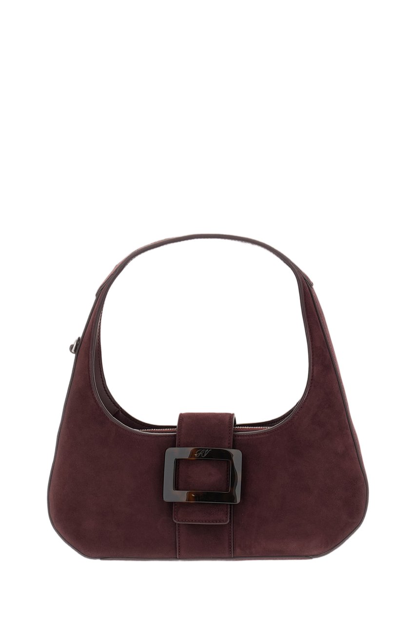Roger Vivier Burgundy Suede Crescent Buckle Shoulder Bag Maroon