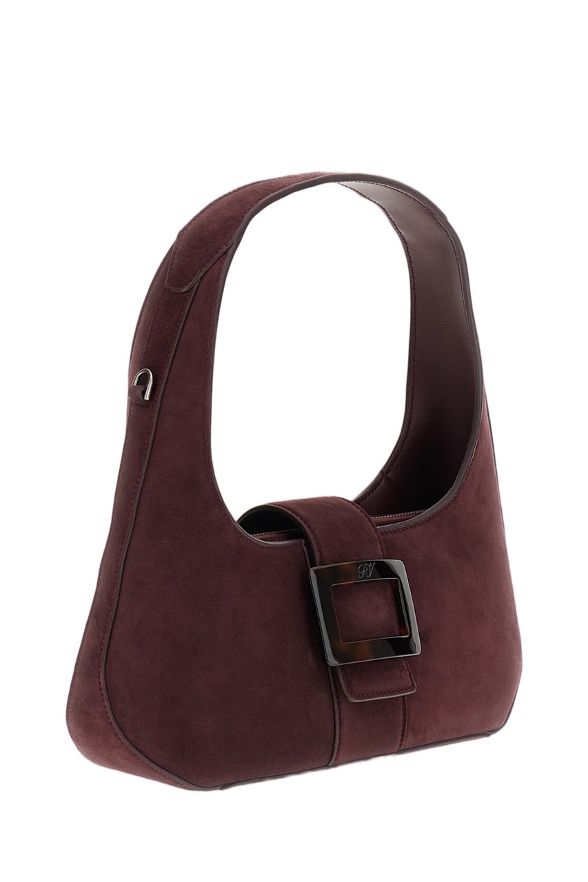 Roger Vivier Burgundy Suede Crescent Buckle Shoulder Bag Maroon