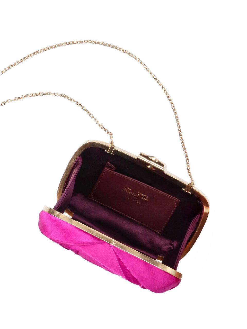 Roger Vivier Rectangular Satin Pouch with Rose Petal Design and Chain Strap Roze